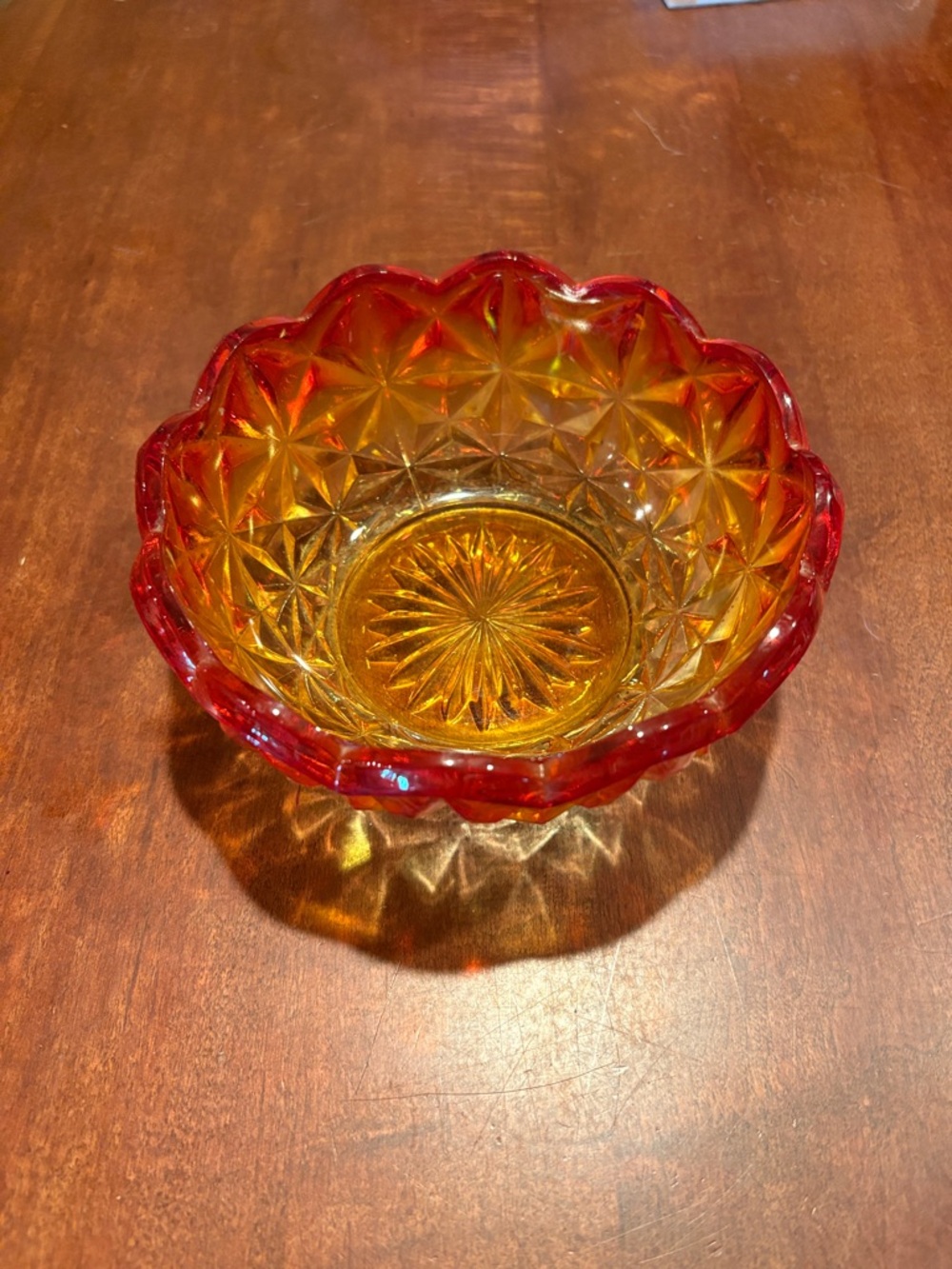 Vintage Monticello Amberina Glass Bowl (6 1/2”) - Indiana Glass Co. - Glows